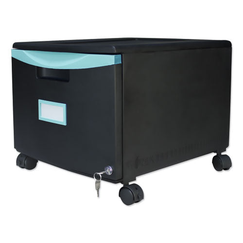 Single-drawer Mobile Filing Cabinet,1 Legal/letter-size File Drawer, Black/teal, 14.75" X 18.25" X 12.75"