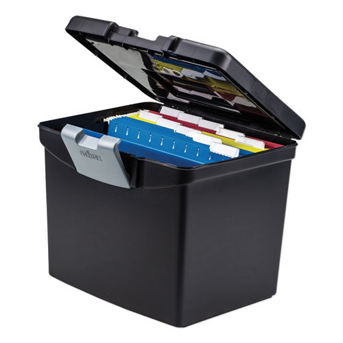 Portable File Box With Large Organizer Lid, Letter Files, 13.25" X 10.88" X 11", Black.