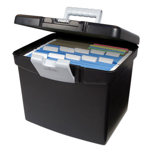 Portable File Box With Large Organizer Lid, Letter Files, 13.25" X 10.88" X 11", Black.