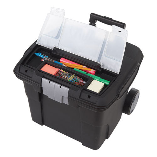 Premium Mobile File Transport Box With Telescoping Handle And Organizer Tray, Letter Files, 15" X 16.38" X 14.25", Black/gray.