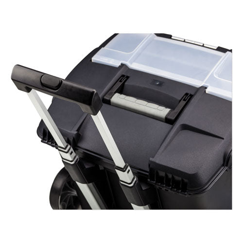 Premium Mobile File Transport Box With Telescoping Handle And Organizer Tray, Letter Files, 15" X 16.38" X 14.25", Black/gray.