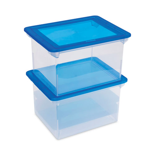 Plastic File Tote, Letter/legal Files, 18.5" X 14.25" X 10.88", Clear/blue.