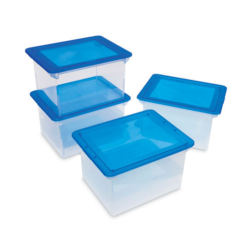 Plastic File Tote, Letter/legal Files, 18.5" X 14.25" X 10.88", Clear/blue.