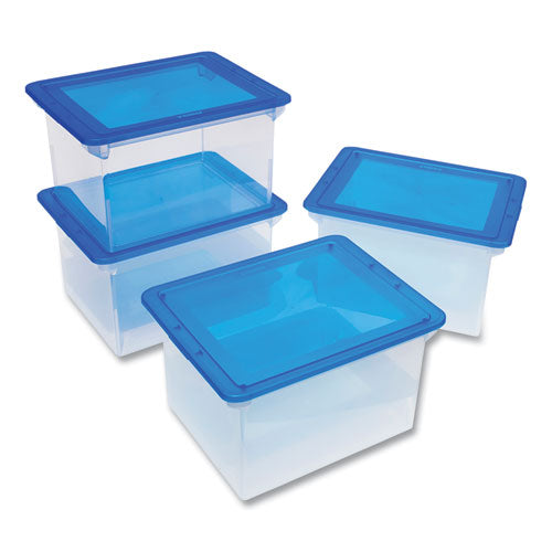 Tote With Comfort Edges, Letter/legal Files, 13.9" X 18.3" X 10.6", Blue/clear, 4/carton.