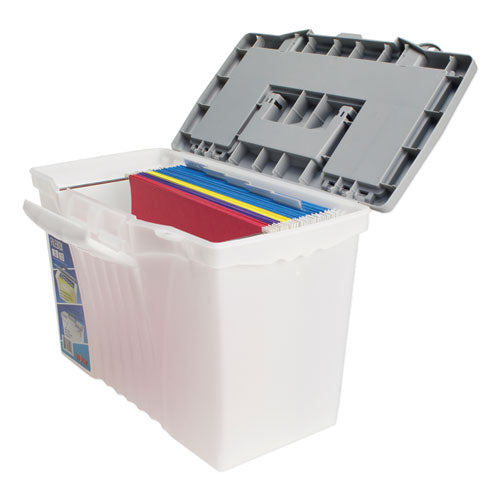 Portable Letter/legal Filebox With Organizer Lid, Letter/legal Files, 14.5" X 10.5" X 12", Clear/silver.