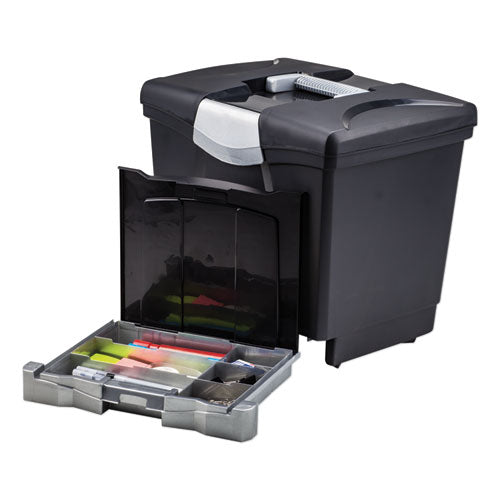 Portable File Box With Drawer, Letter Files, 14" X 11.25" X 14.5", Black.