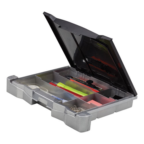 Portable File Box With Drawer, Letter Files, 14" X 11.25" X 14.5", Black.