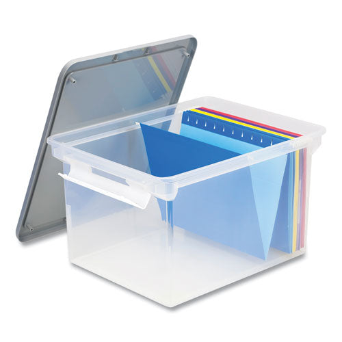 Tote With Locking Handles, Legal/letter, 13.9" X 18.3" X 10.6", Clear/silver, 4/carton.