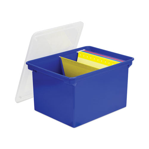Plastic File Tote, Letter/legal Files, 18.5" X 14.25" X 10.88", Blue/clear.