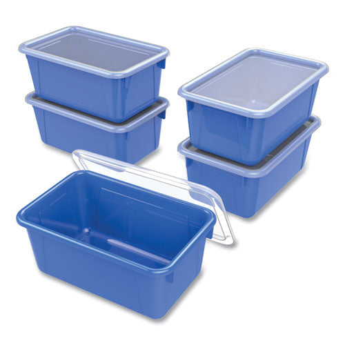 Cubby Bin With Lid, 1 Section, 2 Gal, 8.2 X 12.5 X 11.5, Blue, 5/pack.