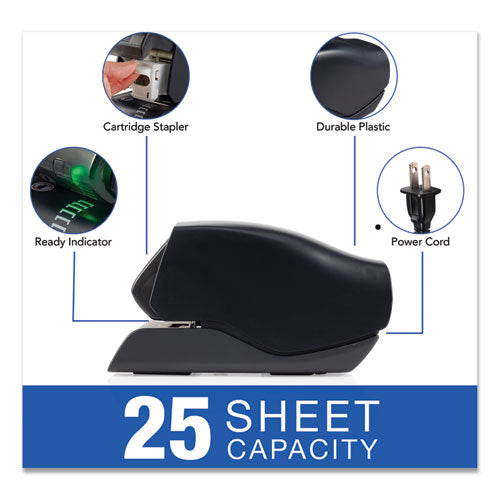 Desktop Cartridge Electric Stapler With Led Guide, 25-sheet Capacity, Black.