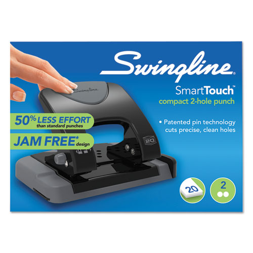 20-sheet Smarttouch Two-hole Punch, 9/32" Holes, Black/gray.