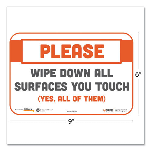 Besafe Messaging Repositionable Wall/door Signs, 9 X 6, Please Wipe Down All Surfaces You Touch, White, 3/pack