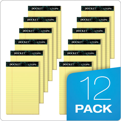 Docket Ruled Perforated Pads, Narrow Rule, 50 Canary-yellow 5 X 8 Sheets, 12/pack.