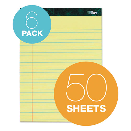 Docket Ruled Perforated Pads, Wide/legal Rule, 50 Canary-yellow 8.5 X 11.75 Sheets, 6/pack.