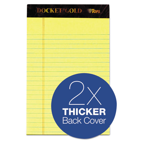 Docket Gold Ruled Perforated Pads, Narrow Rule, 50 Canary-yellow 5 X 8 Sheets, 12/pack.