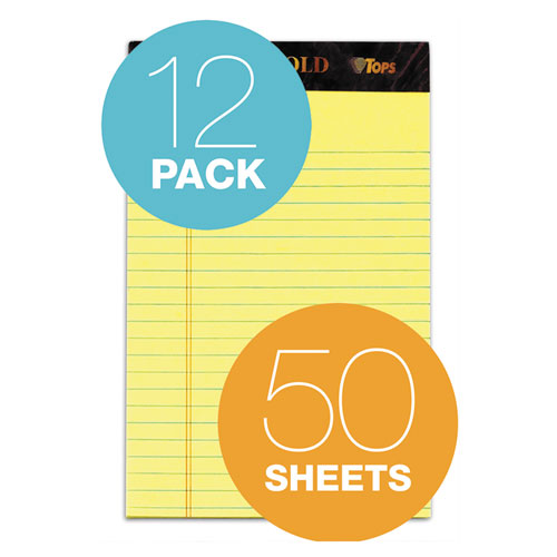 Docket Gold Ruled Perforated Pads, Narrow Rule, 50 Canary-yellow 5 X 8 Sheets, 12/pack.