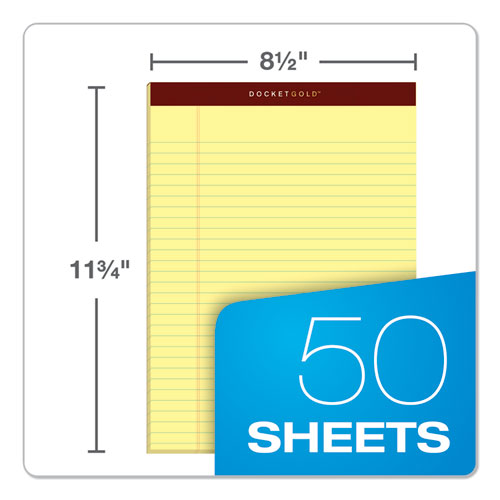 Docket Gold Ruled Perforated Pads, Wide/legal Rule, 50 Canary-yellow 8.5 X 11.75 Sheets, 12/pack.