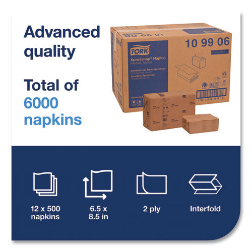 Xpressnap Interfold Dispenser Napkins, 2-ply, 6.5 X 8.5, Natural, 500/pack, 12 Packs/carton