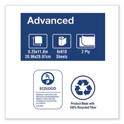 Advanced Centerfeed Hand Towel, 2-ply, 8.25 X 11.8, White, 610/roll, 6/carton.