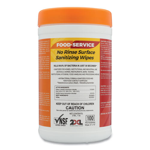 Food Service No Rinse Surface Sanitizing Wipes, 1-ply, 6 X 8, White, 100/roll, 6 Rolls/carton.