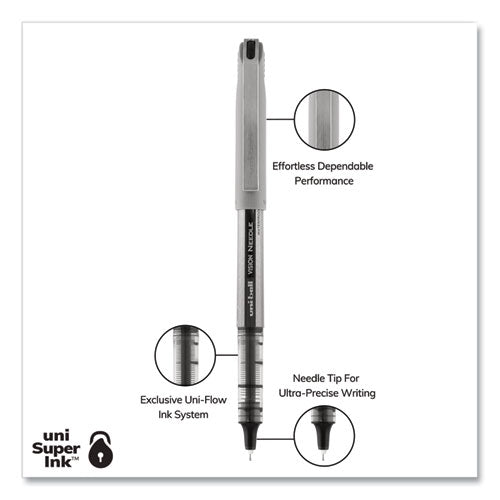 Vision Needle Roller Ball Pen, Stick, Fine 0.7 Mm, Black Ink, Gray/clear/black Barrel, Dozen.