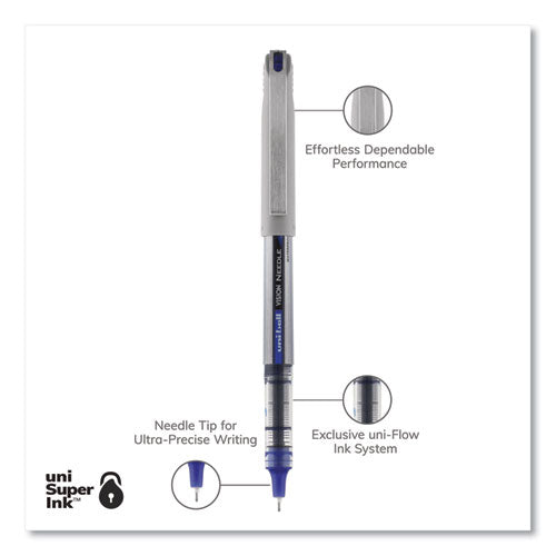 Vision Needle Roller Ball Pen, Stick, Fine 0.7 Mm, Blue Ink, Gray/clear/blue Barrel, Dozen.