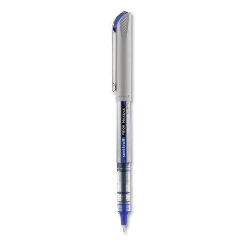 Vision Needle Roller Ball Pen, Stick, Fine 0.7 Mm, Blue Ink, Gray/clear/blue Barrel, Dozen.
