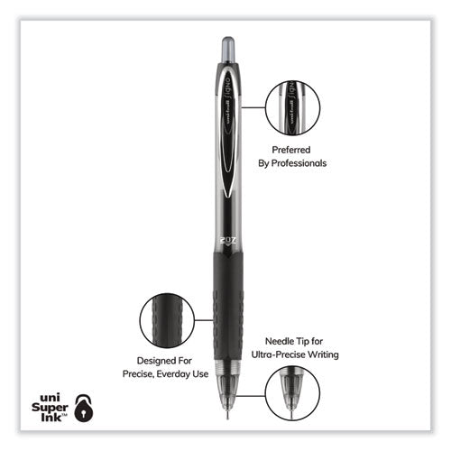 Signo 207 Needle Point Gel Pen, Retractable,Medium 0.7 Mm, Black Ink, Clear/black Barrel, Dozen