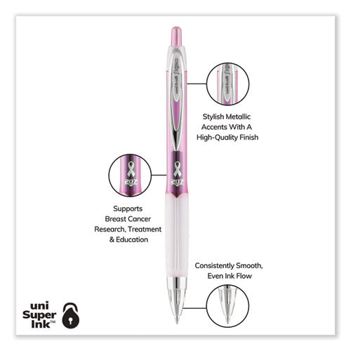 Signo 207 Gel Pen, Retractable, Medium 0.7 Mm,Black Ink, Translucent Pink/translucent White Barrel, 2/pack