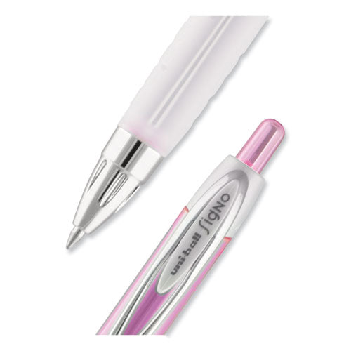Signo 207 Gel Pen, Retractable, Medium 0.7 Mm,Black Ink, Translucent Pink/translucent White Barrel, 2/pack