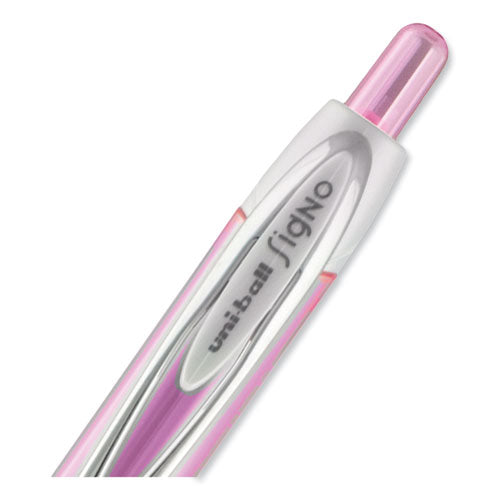 Signo 207 Gel Pen, Retractable, Medium 0.7 Mm,Black Ink, Translucent Pink/translucent White Barrel, 2/pack