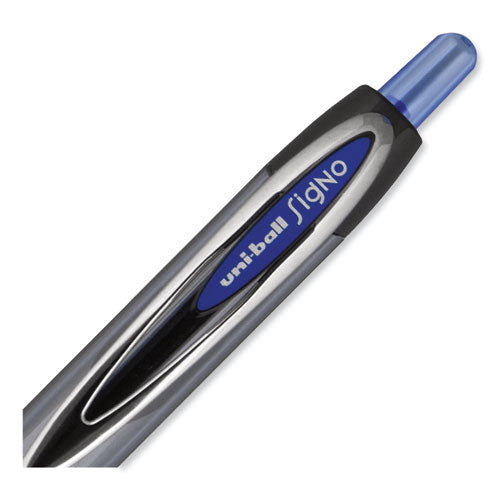 Signo 207 Gel Pen, Retractable, Bold 1 Mm, Blue Ink, Smoke/black/blue Barrel, Dozen.