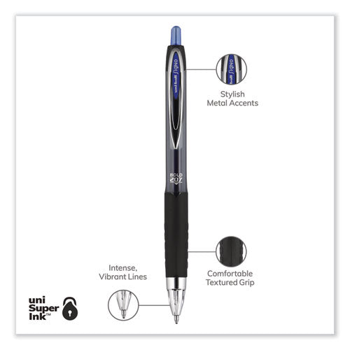 Signo 207 Gel Pen, Retractable, Bold 1 Mm, Blue Ink, Smoke/black/blue Barrel, Dozen.