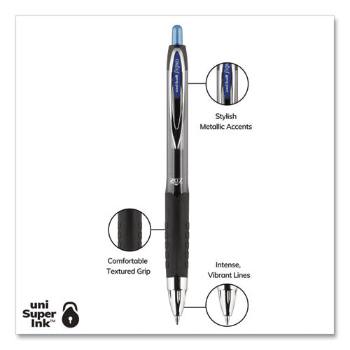 Signo 207 Gel Pen, Retractable,Medium 0.7 Mm, Blue Ink, Smoke/black/blue Barrel, 36/box