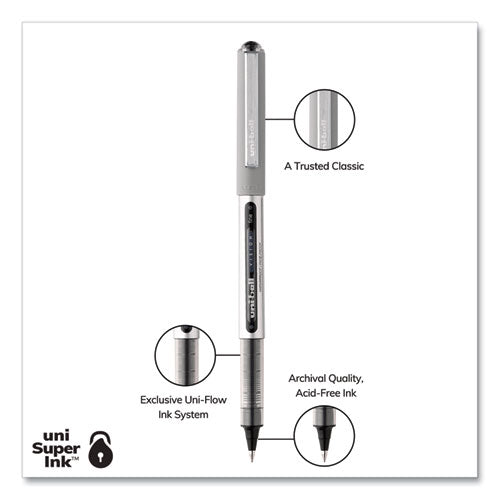 Vision Roller Ball Pen, Stick, Fine 0.7 Mm, Black Ink, Silver/black/clear Barrel, 36/pack.