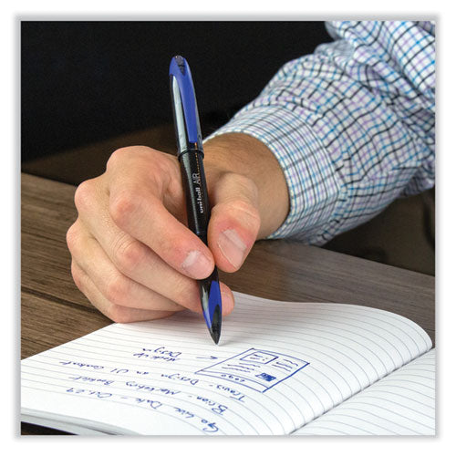 Air Porous Roller Ball Pen, Stick, Medium 0.7 Mm, Blue Ink, Black/blue Barrel, Dozen.