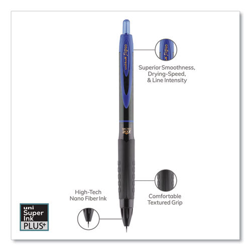 307 Gel Pen, Retractable, Fine 0.5 Mm, Blue Ink, Black Barrel, Dozen.