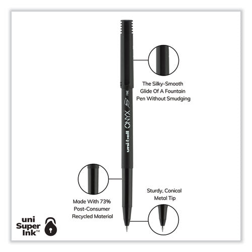 Onyx Roller Ball Pen, Stick, Fine 0.7 Mm, Black Ink, Black Barrel, 72/pack.