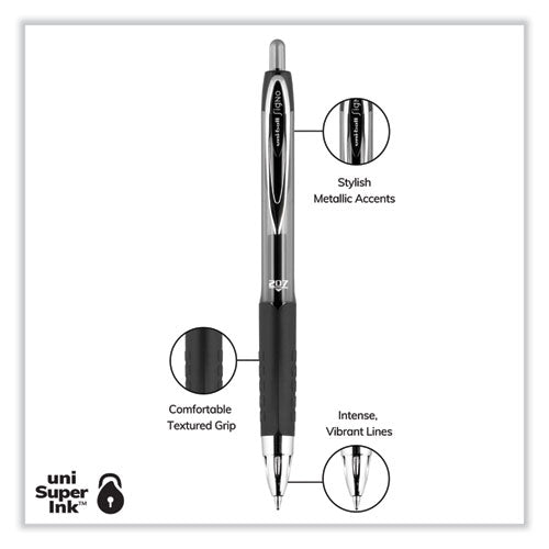 Signo 207 Gel Pen, Retractable, Medium 0.7 Mm, Black Ink, Smoke/black Barrel,Dozen