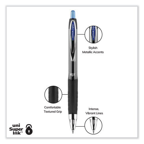 Signo 207 Gel Pen, Retractable, Medium 0.7 Mm, Blue Ink, Smoke/black/blue Barrel, Dozen.
