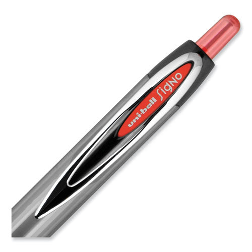 Signo 207 Gel Pen, Retractable, Medium 0.7 Mm, Red Ink, Smoke/black/red Barrel, Dozen.