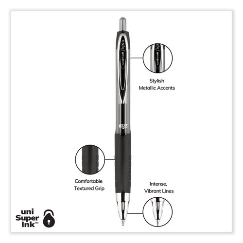 Signo 207 Gel Pen, Retractable, Medium 0.7 Mm, Black Ink, Smoke/black Barrel, 4/pack.