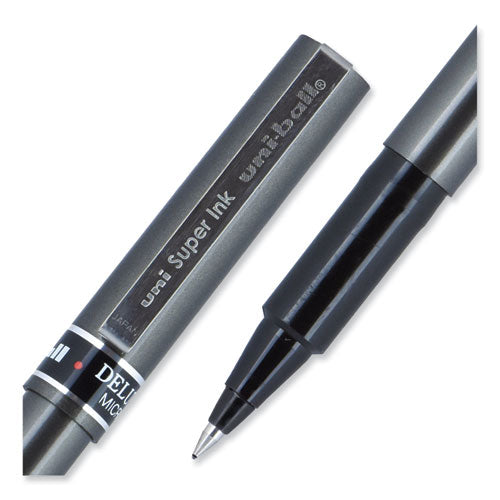 Deluxe Roller Ball Pen, Stick, Extra-fine 0.5 Mm, Black Ink, Metallic Gray/black Barrel, Dozen.