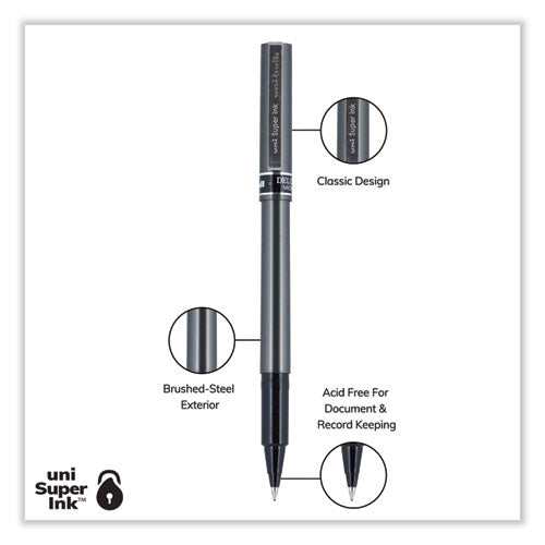 Deluxe Roller Ball Pen, Stick, Extra-fine 0.5 Mm, Black Ink, Metallic Gray/black Barrel, Dozen.