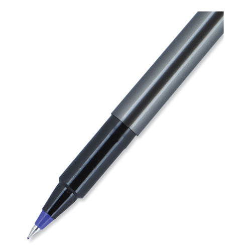 Deluxe Roller Ball Pen, Stick,Extra-fine 0.5 Mm, Blue Ink, Metallic Gray/black/blue Barrel, Dozen