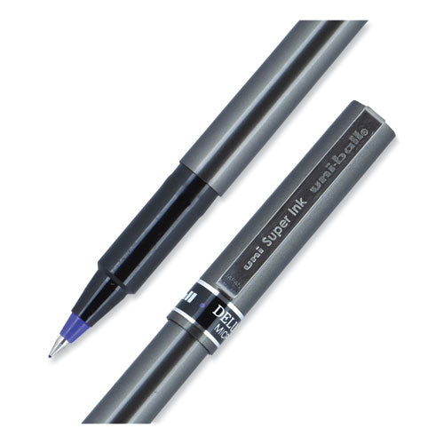 Deluxe Roller Ball Pen, Stick,Extra-fine 0.5 Mm, Blue Ink, Metallic Gray/black/blue Barrel, Dozen
