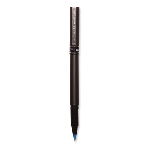 Deluxe Roller Ball Pen, Stick,Extra-fine 0.5 Mm, Blue Ink, Metallic Gray/black/blue Barrel, Dozen
