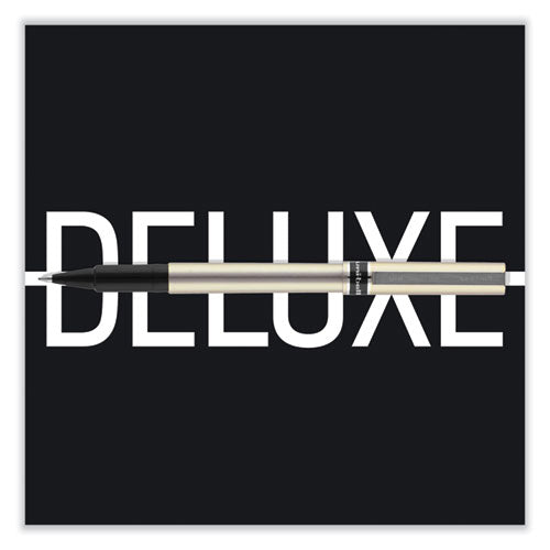 Deluxe Roller Ball Pen, Stick,Extra-fine 0.5 Mm, Blue Ink, Metallic Gray/black/blue Barrel, Dozen