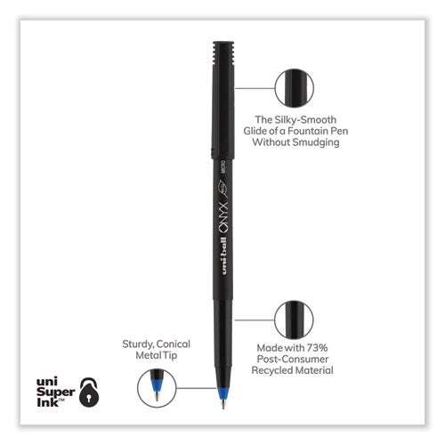 Onyx Roller Ball Pen, Stick, Extra-fine 0.5 Mm, Blue Ink, Black/blue Barrel, Dozen.